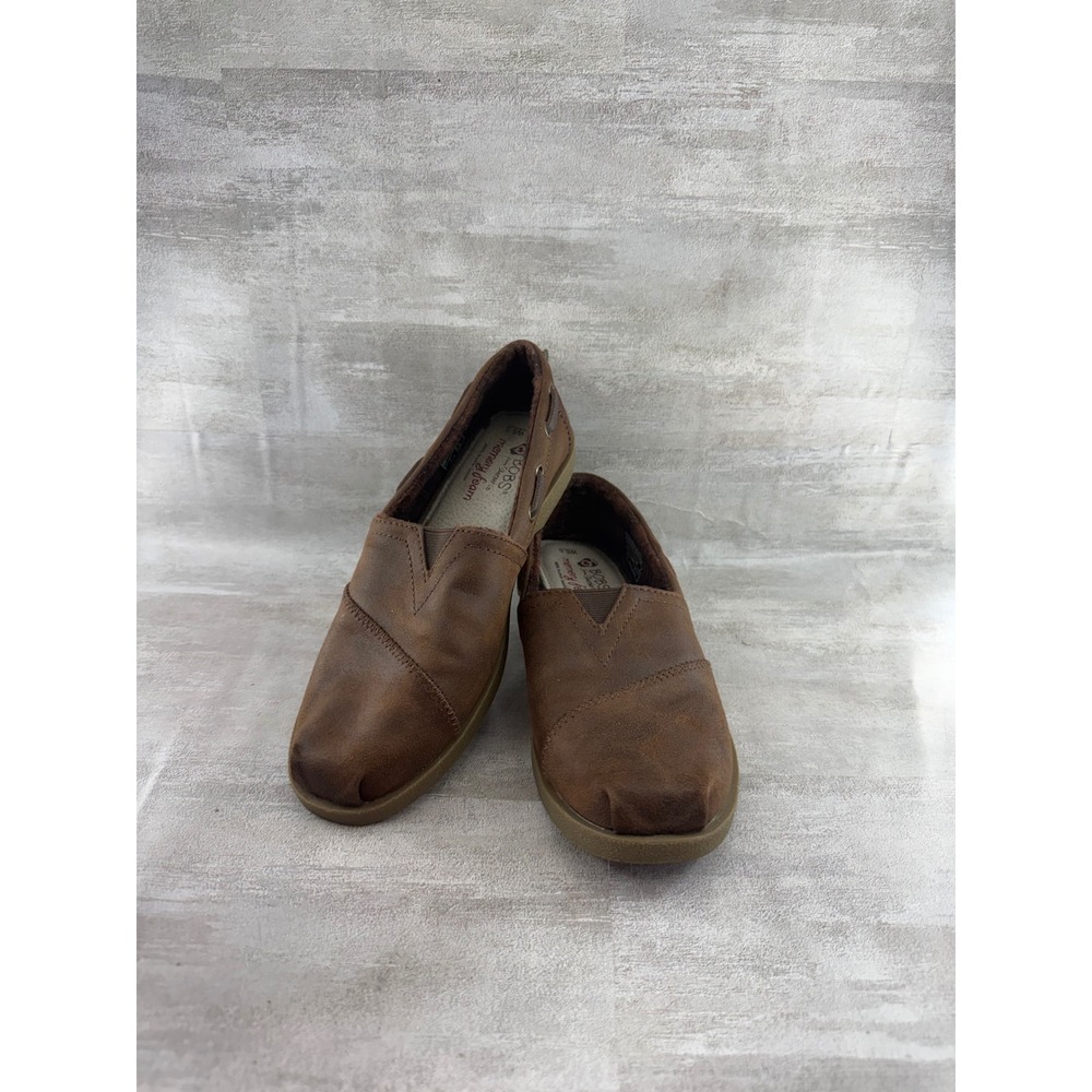 Skechers BOBS Women Brown Faux Leather Fur Lined Memory Foam Flats 33731 Sz 6.5